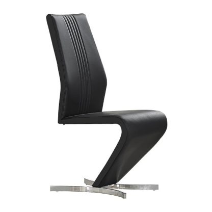 An Image of Gia Dining Chair In Black Faux Leather With Chrome Base