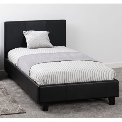 An Image of Prado Faux Leather Single Bed In Black