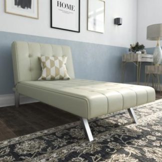 An Image of Emily Faux Leather Chaise Single Sofa Bed In Vanilla