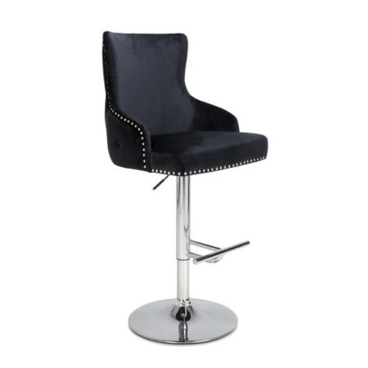 An Image of Reese Black Brushed Velvet Bar Stools With Chrome Base