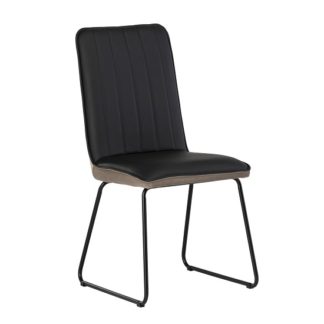 An Image of Greco Dining Chair In Black Faux Leather And Taupe Velvet