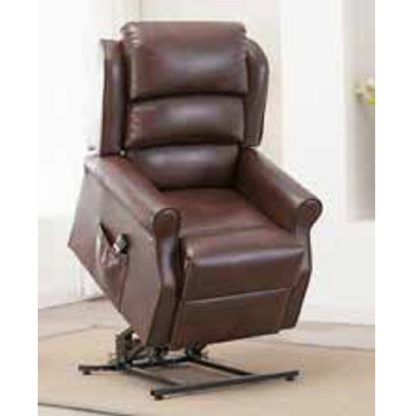 f9b68e92808e25648852d0e24417c62962eaf5c053dda4cd0e607fa27edcd67d.jpg An Image of Curtis Rise And Recliner Sofa Chair In Brown Faux Leather