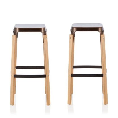 fa17b1a125ea54902704e40eceb5c4901c86cf964e9e534f1b6f39354c29503d-1.jpg An Image of Hoker 76cm Bar Stools In Antique Bronze In A Pair