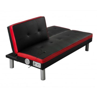 An Image of Fabia Black Faux Leather With Vibrant Red Trim Sofa Bed