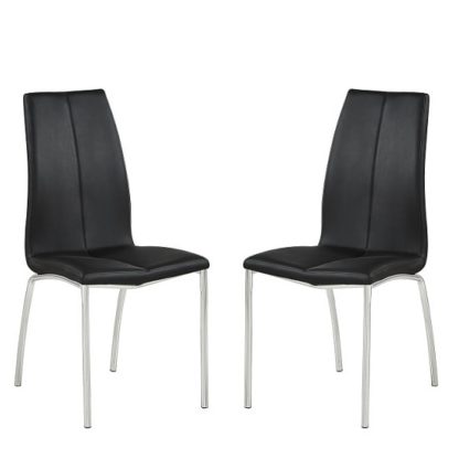 An Image of Opal Dining Chair In Black Faux Leather In A Pair