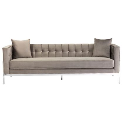An Image of Minchir Velvet 3 Seater Sofa In Grey