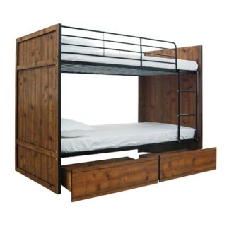 An Image of Janessa Bunk Bed In Vintage Oak With Black Frame And 2 Drawers