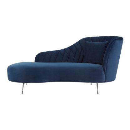 An Image of Minelauva Velvet Right Arm Chaise Longue Chair In Dark Blue