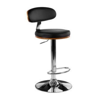 An Image of Crofton Bar Stool In Black Faux Leather With Chrome Base