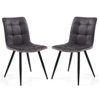 An Image of Rodeo Dark Grey Suede Effect Dining Chair In A Pair
