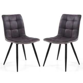 An Image of Rodeo Dark Grey Suede Effect Dining Chair In A Pair