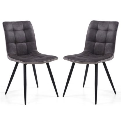 An Image of Rodeo Dark Grey Suede Effect Dining Chair In A Pair