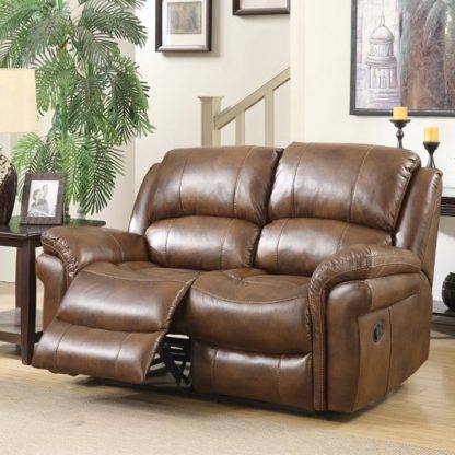 An Image of Claton Recliner 2 Seater Sofa In Tan Faux Leather