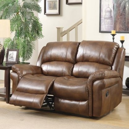 fb3e2044db0d8e79c0e5e4995e5a9d7556388823f4ed457cfe62845984952688.jpg An Image of Claton Recliner 2 Seater Sofa In Tan Faux Leather