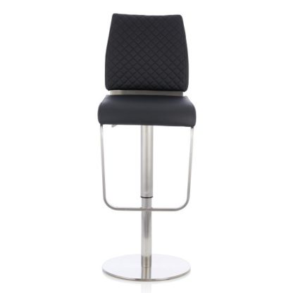 An Image of Lillian Bar Stool In Black Faux Leather And Stainless Steel Base