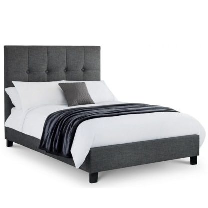 An Image of Baylin Fabric Double Bed In Slate Grey Linen