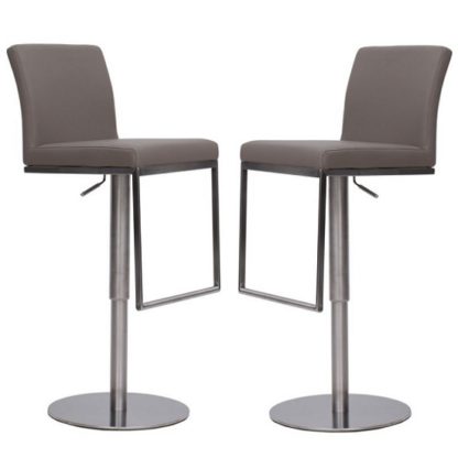 An Image of Bahama Bar Stools In Taupe Faux Leather In A Pair
