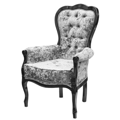 An Image of Erela Three Arc Silver Crush Fabric Lounge Chair In Black