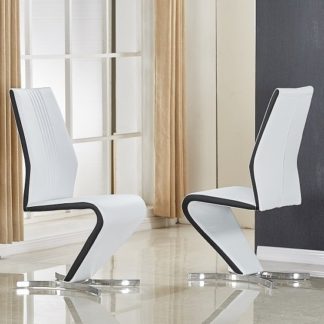 An Image of Gia Dining Chair In White And Black Faux Leather In A Pair