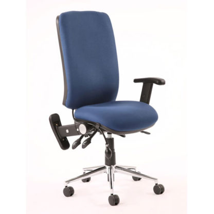 fbfcdb63bfeef79e4b764e609692d671576a8173078986f4067909461f6c7f5e.jpg An Image of Chiro Fabric High Back Office Chair In Blue With Folding Arms