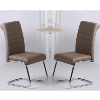 An Image of Aaden Dining Chairs In Brown Faux Leather In A Pair