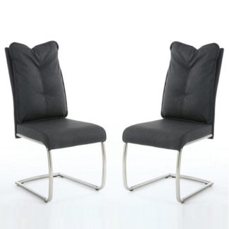 An Image of Aston Modern Dining Chair In Dark Grey Fabric In A Pair