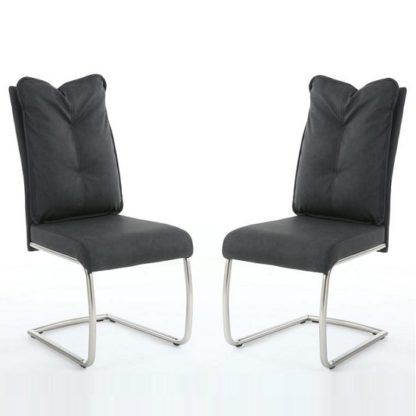 An Image of Aston Modern Dining Chair In Dark Grey Fabric In A Pair