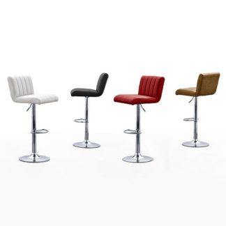 An Image of Cool Ribbed Bar Stool In White Faux Leather With Chrome Base