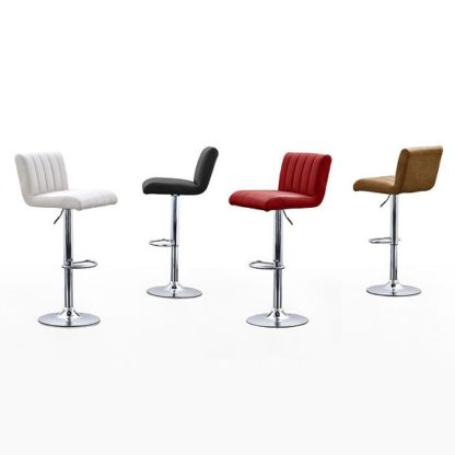 An Image of Cool Ribbed Bar Stool In Red Faux Leather With Chrome Base
