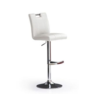 An Image of Casta White Bar Stool In Faux Leather With Round Chrome Base