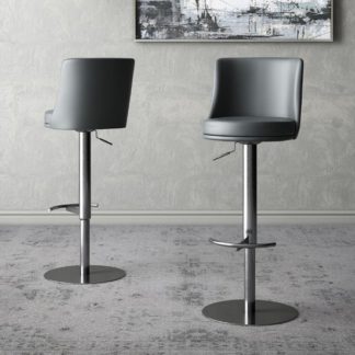 An Image of Bruno Grey Faux Leather Gas-lift Bar Stools In Pair