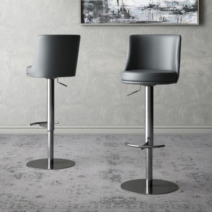 fc81fdf0ec6d76187dd3344ebc80d18331f64006fb5a1e2125df6a928a6a2432.jpg An Image of Bruno Grey Faux Leather Gas-lift Bar Stools In Pair