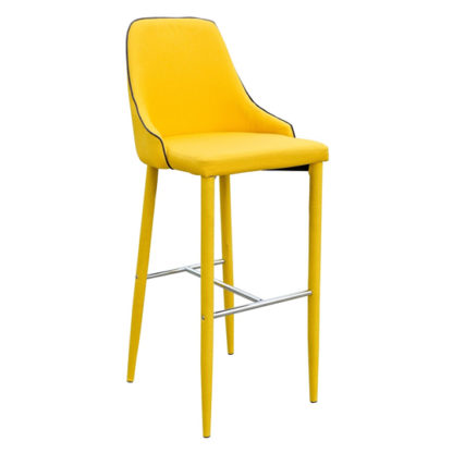fcb5c7158401f0d674591b0be8ddc7b878ea3151e89d3ce5b184489e63d774db.jpg An Image of Duncan Yellow Fabric Bar Stool With Metal Foot Rest