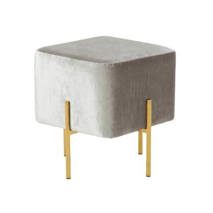 An Image of Ryman Stool In Grey Velvet And Gold Plated Stainless Steel