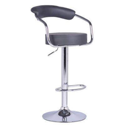 An Image of Zenith Bar Stool In Charcoal Grey Faux Leather With Chrome Base