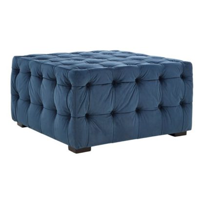 An Image of Poerava Midnight Velvet Button Footstool Blue