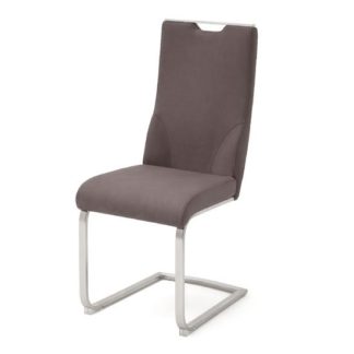 An Image of Jiulia Leather Cantilever Dining Chair In Brown