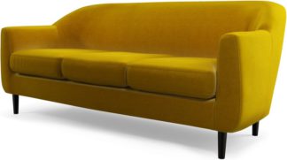 An Image of Custom MADE Tubby 3 Seater Sofa, Saffron Yellow Velvet with Black Wood Leg