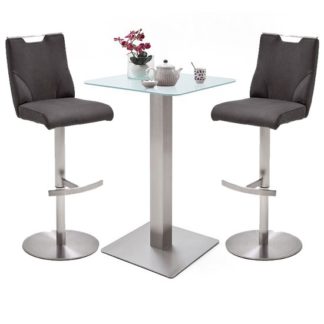 An Image of Soho Glass Bar Table With 2 Jiulia Anthracite Leather Stools