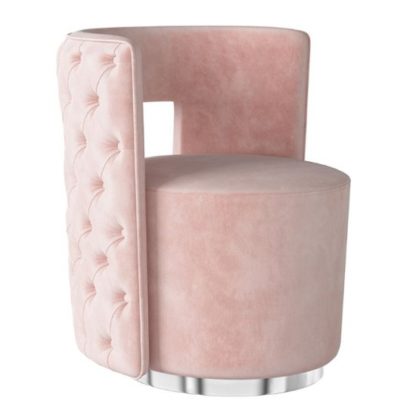 An Image of Tamara Velvet Fabric Swivel Lounge Chair In Pink