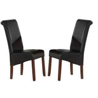 An Image of Sika Black Leather Dining Chairs In Pair With Acacia Legs