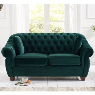 An Image of Sylvan Chesterfield Fabric 2 Seater Sofa In Green Plush