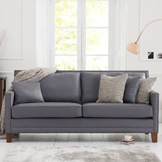 An Image of Cobalt 3 Seater Sofa In Grey Leather With Dark Ash Legs