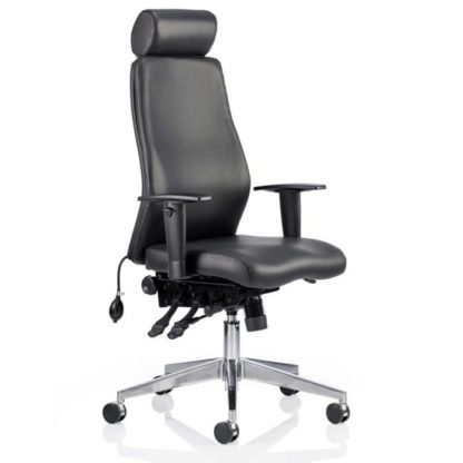 An Image of Onyx Ergo Leather Office Chair In Black With Headrest And Arms