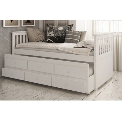An Image of Ryegate Wooden Pull Out Trundle Day Bed In White Finish