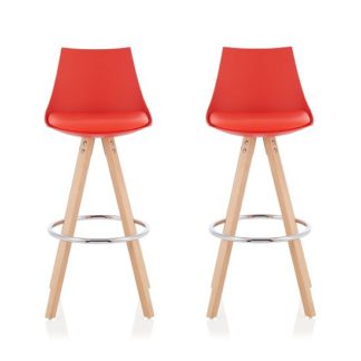 An Image of Kenzie Bar Stools In Red Faux Leather Seat Pad In A Pair