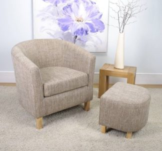 An Image of Pleven Tub Chair With Stool In Oatmeal Tweed Fabric