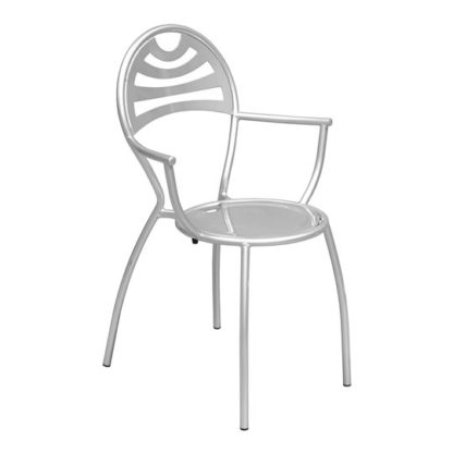 An Image of Stacking Bistro Carver Chair In Powder Coated Silver