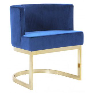 An Image of Lauro Blue Velvet Dining Chair With Gold Stainless Steel Legs
