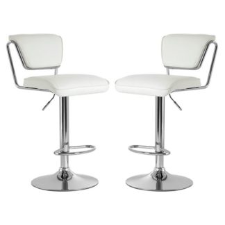 An Image of Tilotta White Faux Leather Gas Lift Bar Chairs Pair